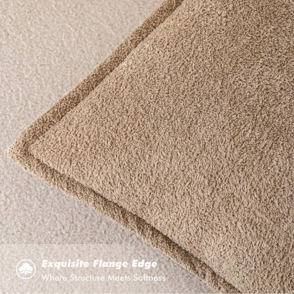 NIB 20” x20” Sherpa Fleece Flange Edge Pillow Covers, Khaki Set-2